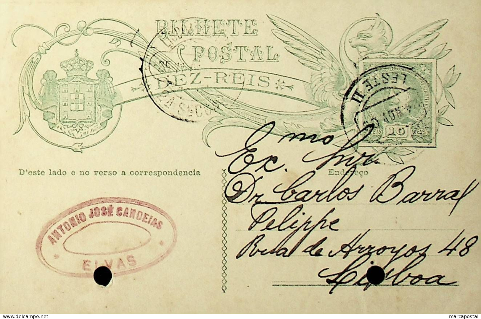 Portugal 1909 Ambulância Postal Leste II - Marcophilie