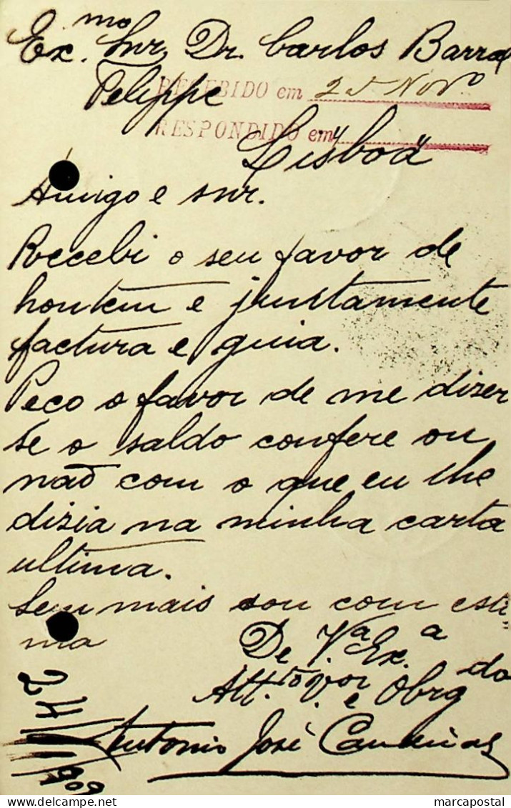 Portugal 1909 Ambulância Postal Leste II - Postmark Collection