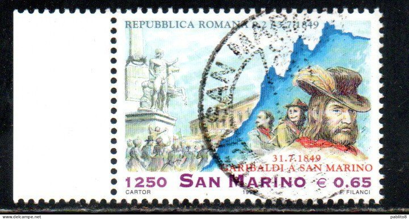 REPUBBLICA DI SAN MARINO 1999 RITIRATA GARIBALDI A SM LIRE 1350 € 0,65 USATO USED OBLITERE' - Usati