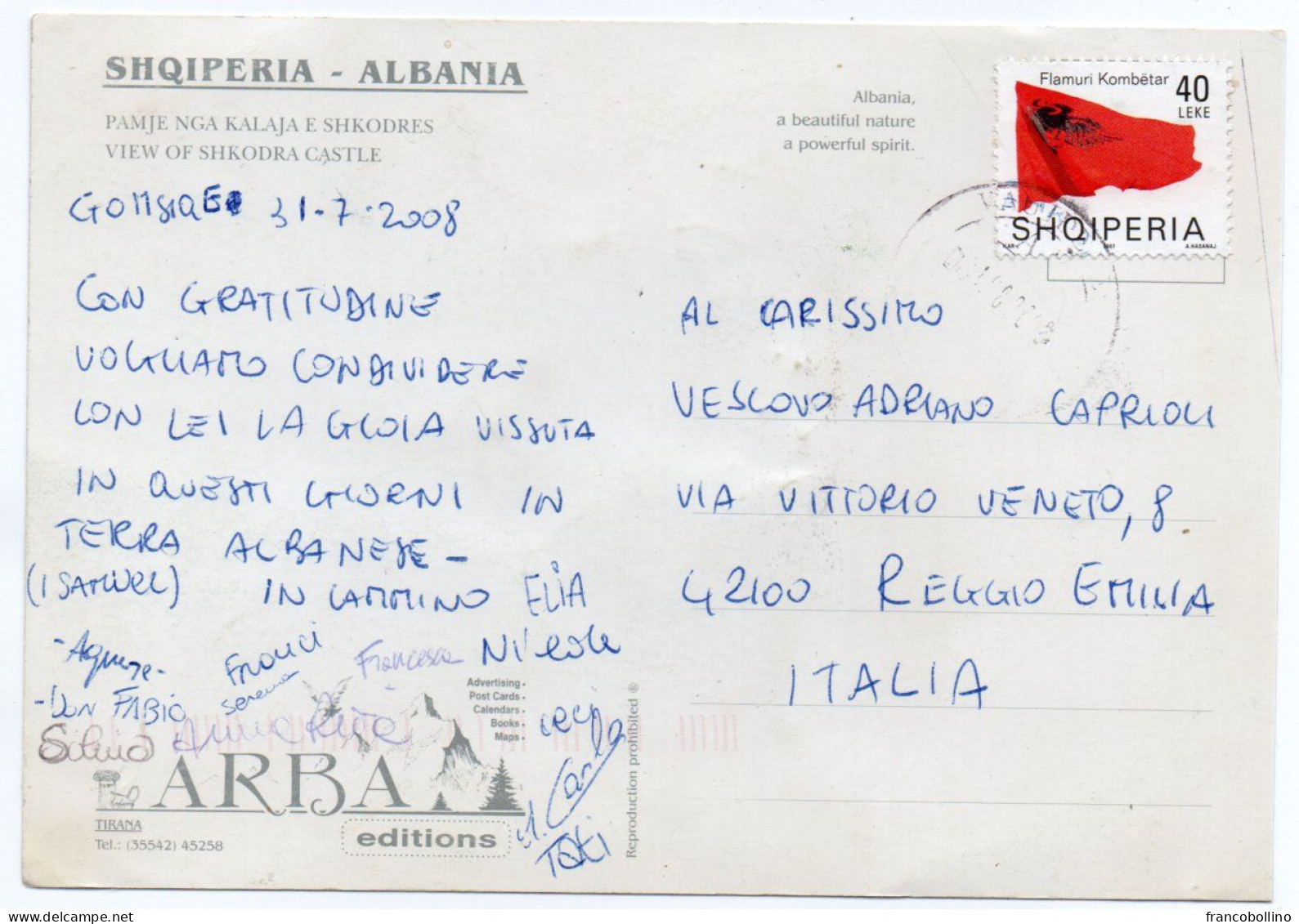 ALBANIA/SHQIPERIA -VIEW OF SHKODRA ROZAFA CASTLE / THEMATIC STAMP-FLAG / VAU I DEJES CANCEL 2008 - Albanie
