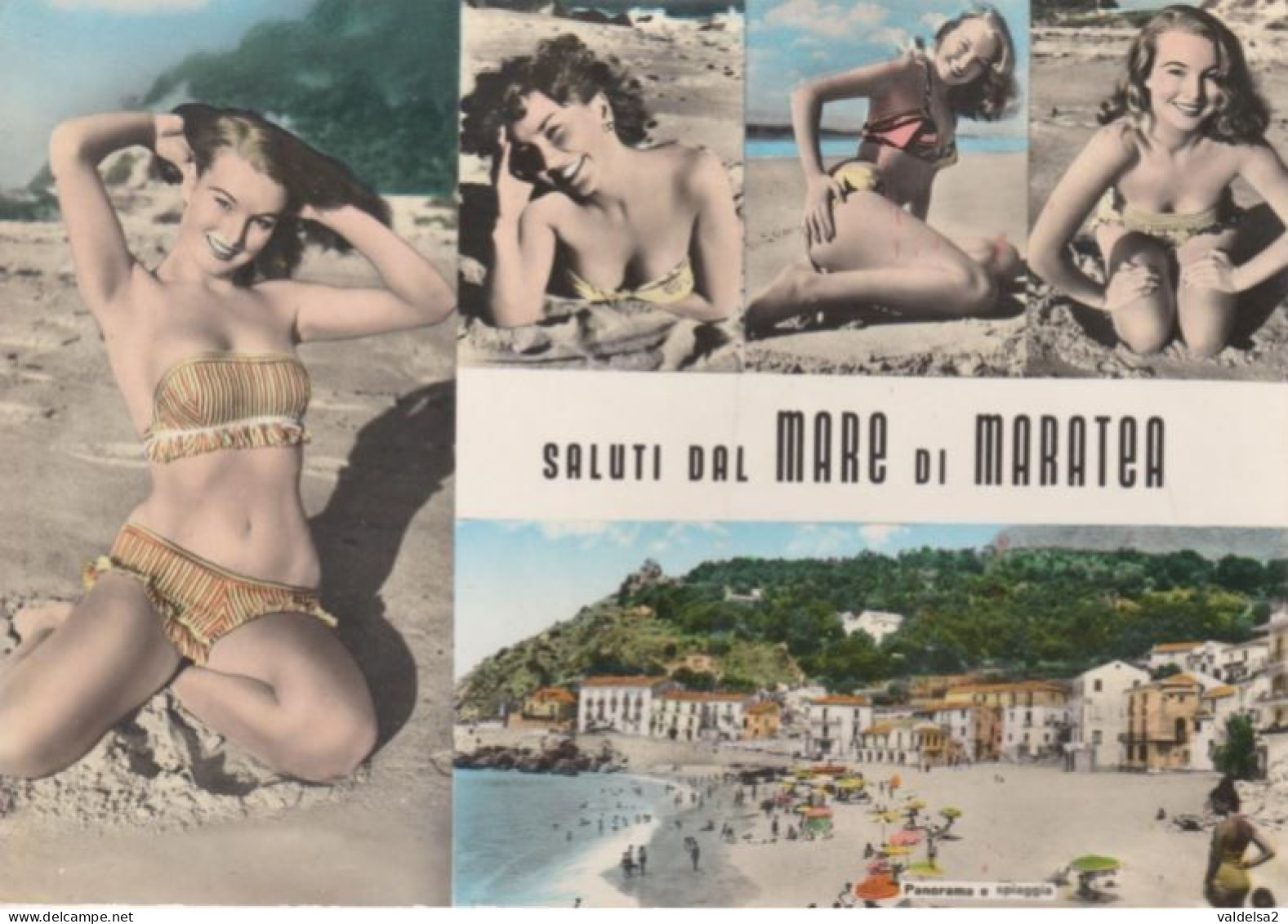 SALUTI DAL MARE DI MARATEA - POTENZA - PANORAMA E SPIAGGIA - PIN UP - DONNINE IN POSA SEXY - BIKINI - NUDE - NAKED -1965 - Potenza