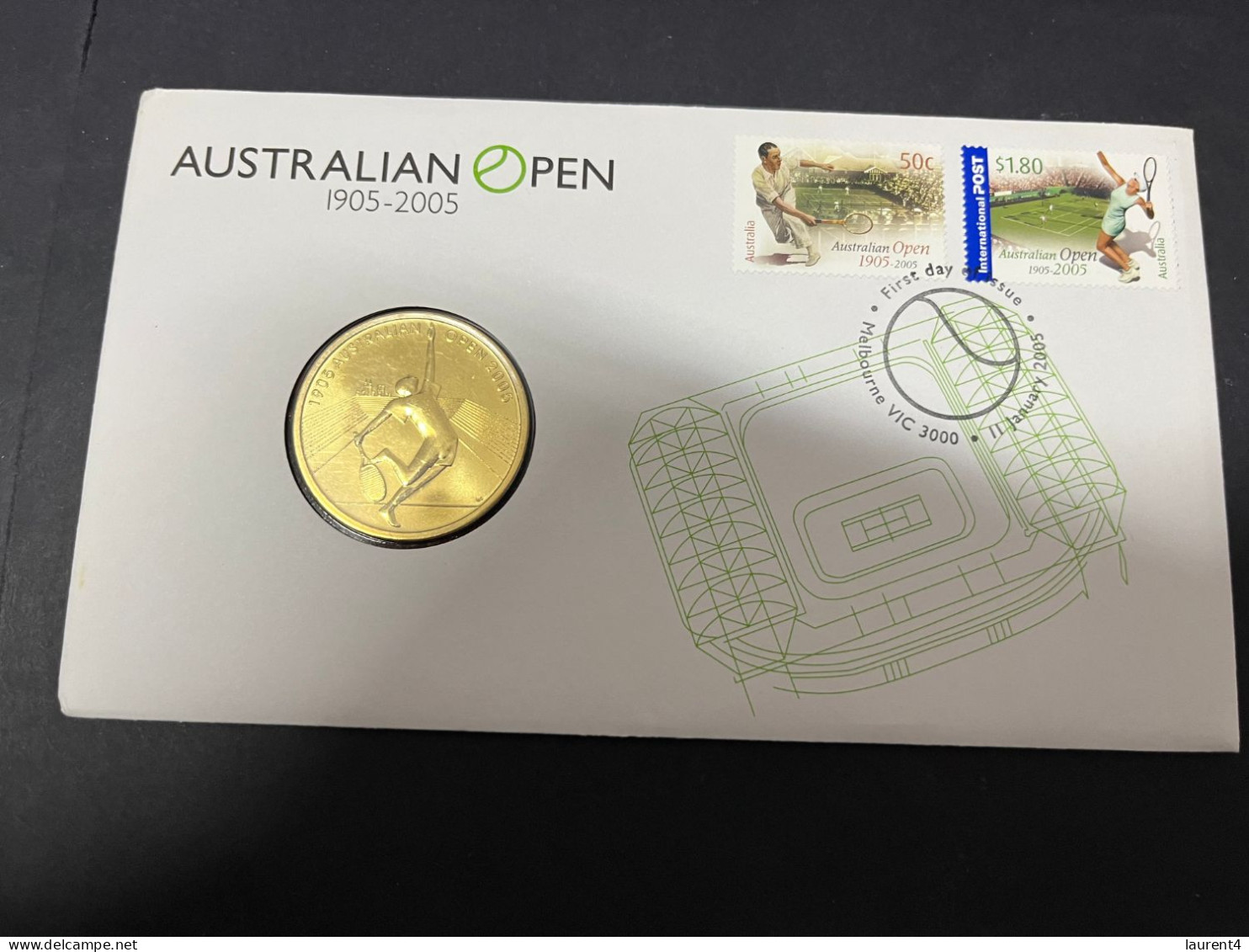 15-3-2024 (3 Y 9) Australia PNC - 2005- Australian Open (Tennis) Centenary (with $ 5.00 Coin) - 5 Dollars