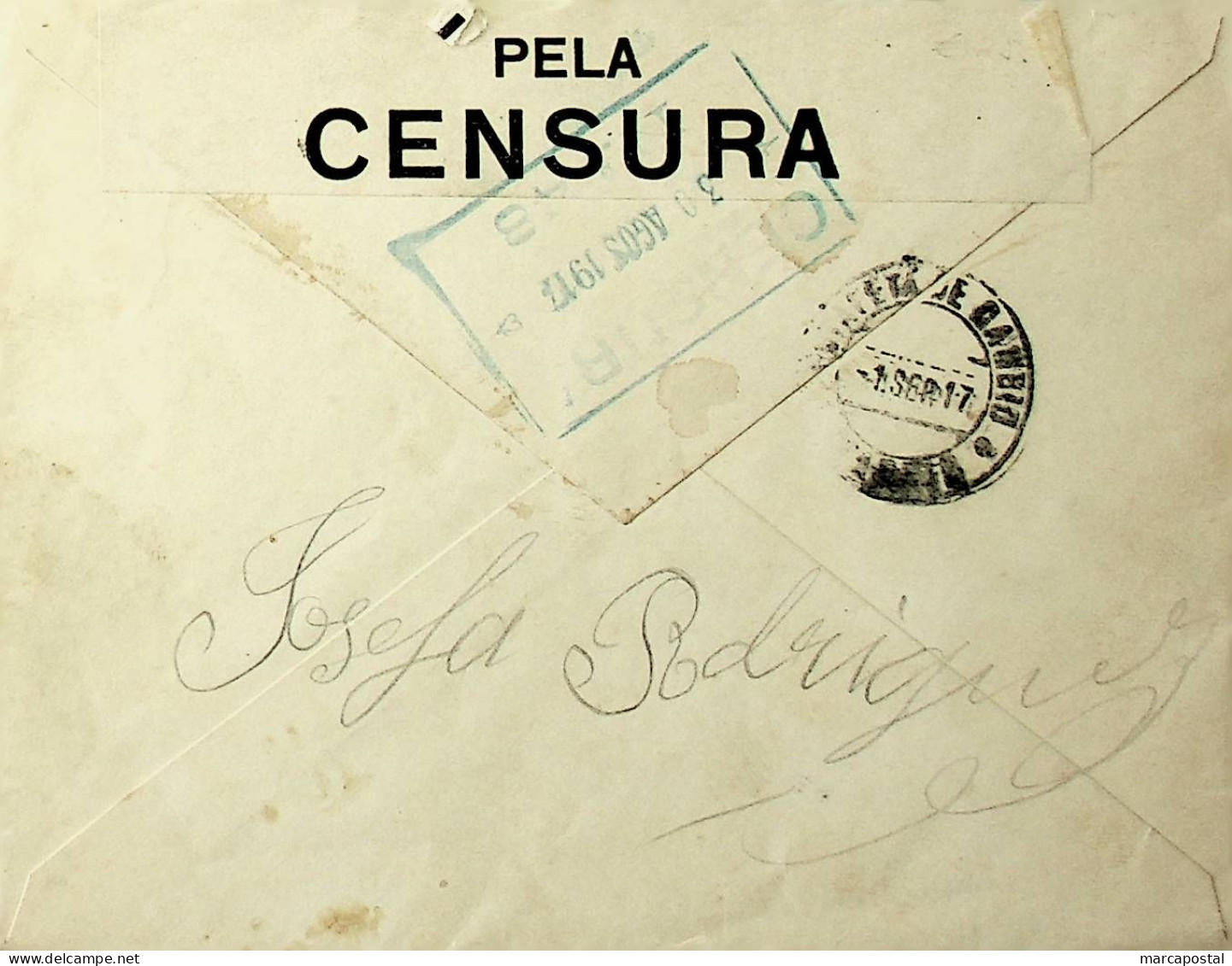 Portugal 1917 Censura Postal. Carta Enviada Do Porto Para Madrid - Postmark Collection