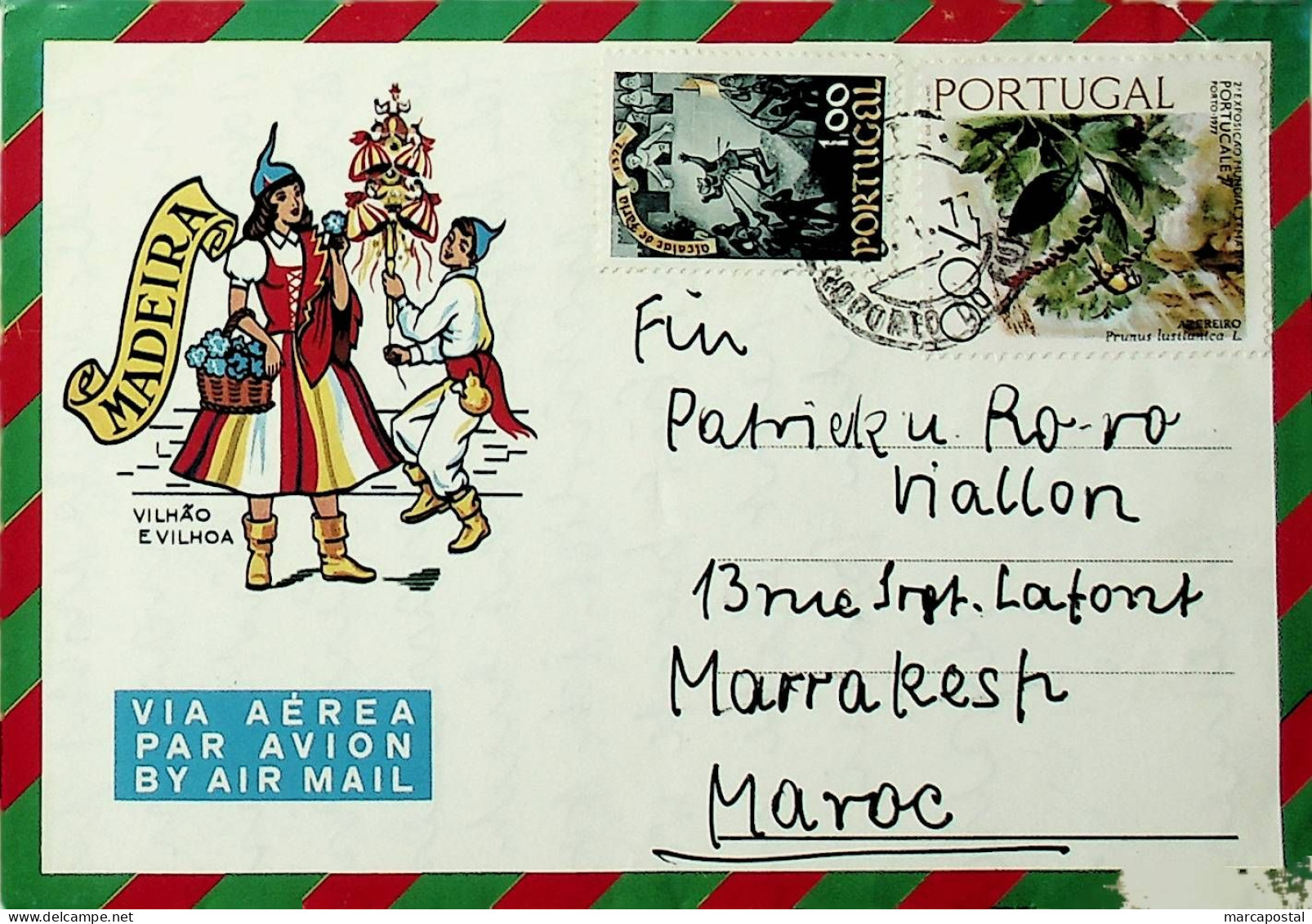 Portugal Madeira 1977 Aerograma Enviado Para Marrocos - Marcophilie