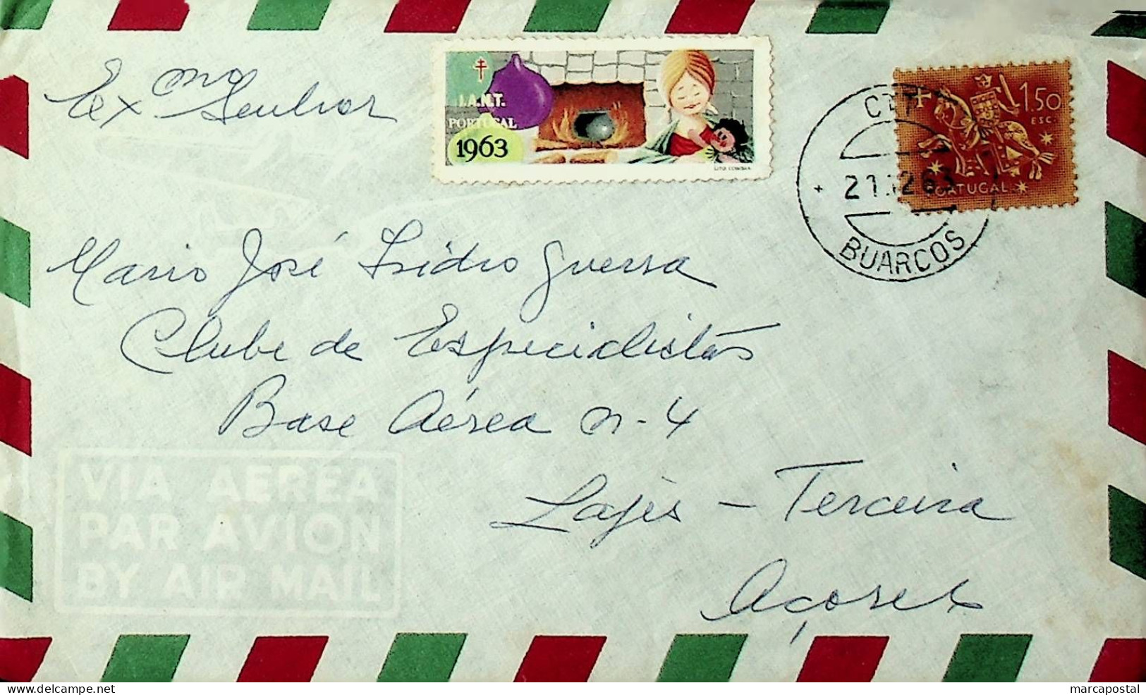 Portugal 1968 Carta De Buarcos Para As Lages, Nos Açores Vinheta IANT - Poststempel (Marcophilie)