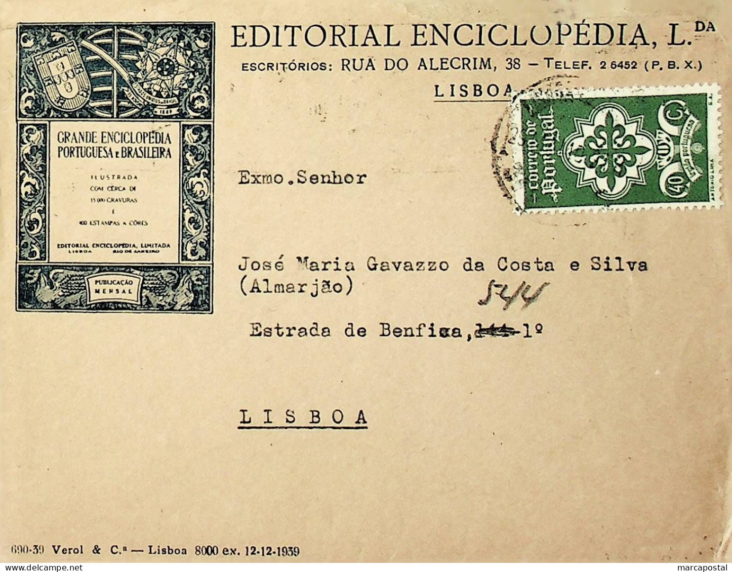 Portugal 1940 Carta Enviada Para Lisboa Franquiada Legião Portuguesa - Marcofilie