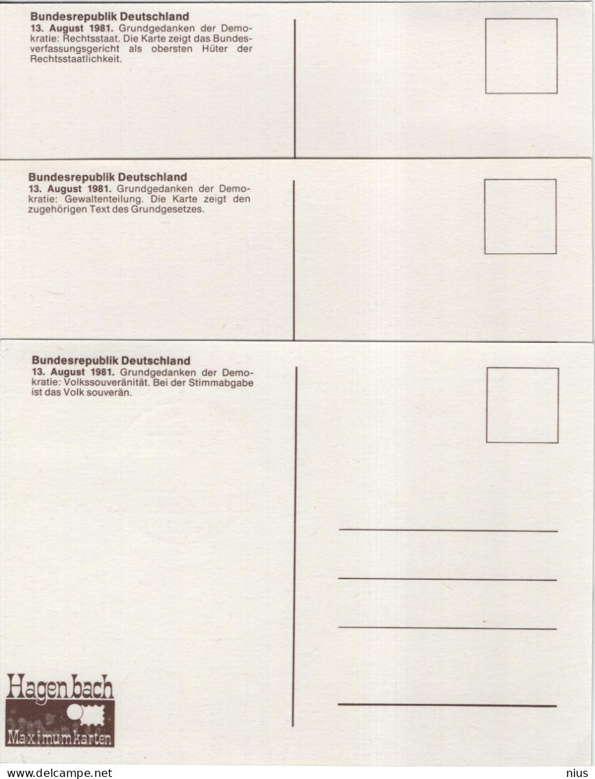 Germany Deutschland 1981 Maximum Cards X3, Grundgedanken Der Demokratie, Basic Ideas Of Democracy, Canceled In Bonn - 1981-2000