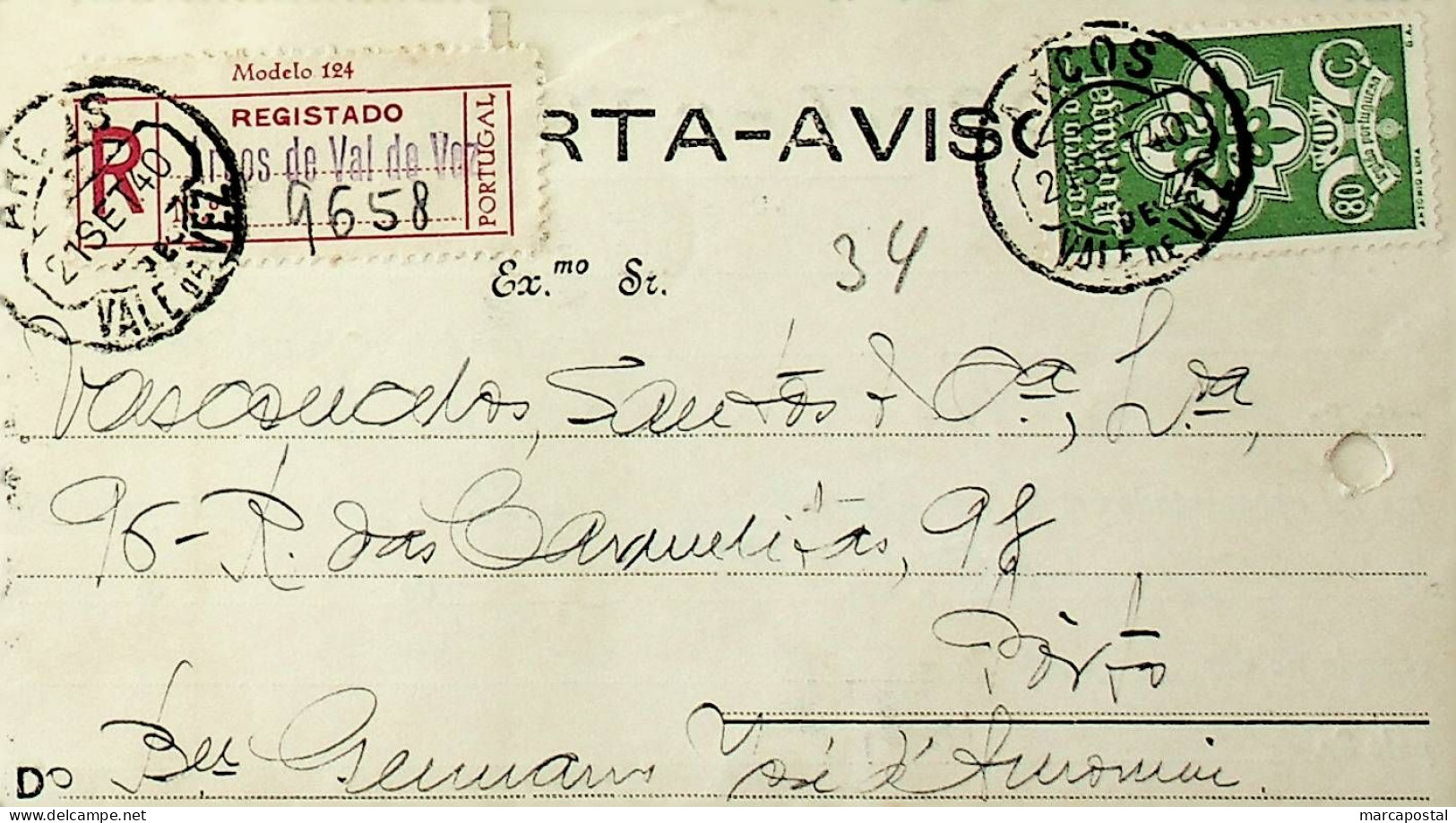 Portugal 1940 Carta Registada De Arcos De Valdevez Para O Porto - Postmark Collection