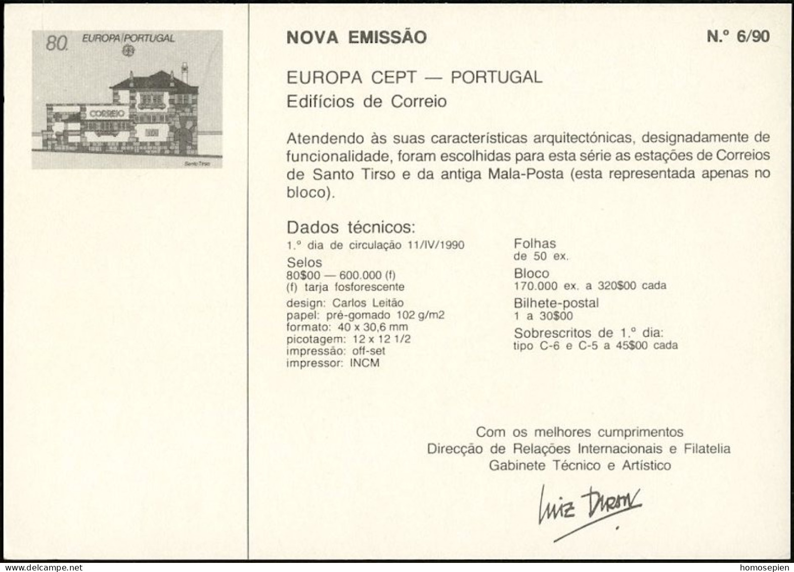 Portugal Document 1990 Y&T N°DP1800 - Michel N°PD1822 *** - 80e EUROPA - Cartas & Documentos