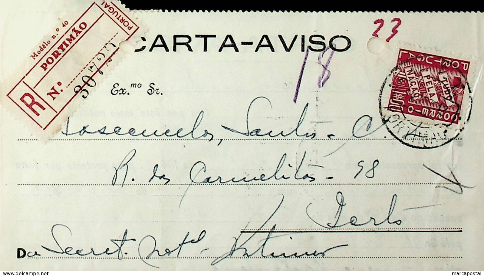 Portugal 1942 Carta Registada De Portimão Para O Porto - Marcophilie