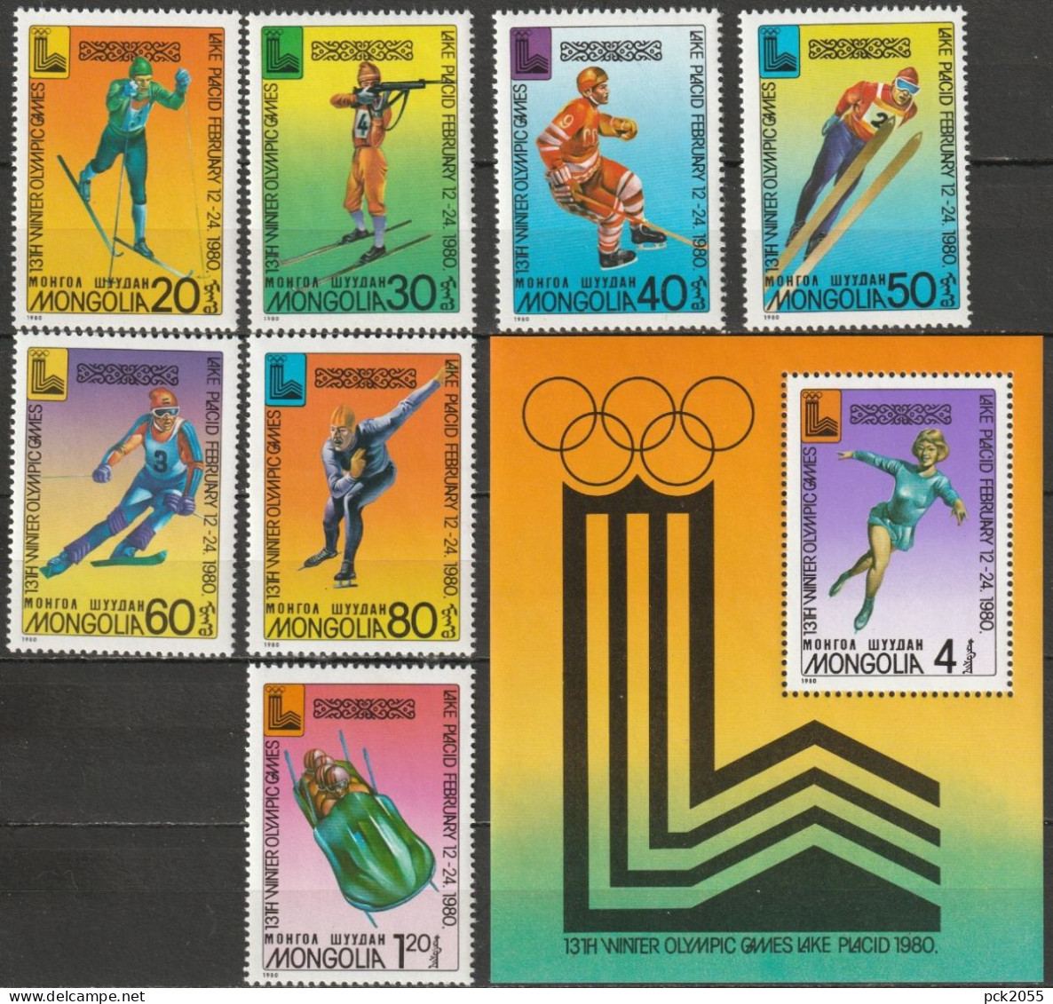 Mongolei 1980 Mi-Nr. 1271 - 1277  Block 61 ** Postfrisch Olympische Sommerspiele Moskau ( D 4606 ) - Mongolei