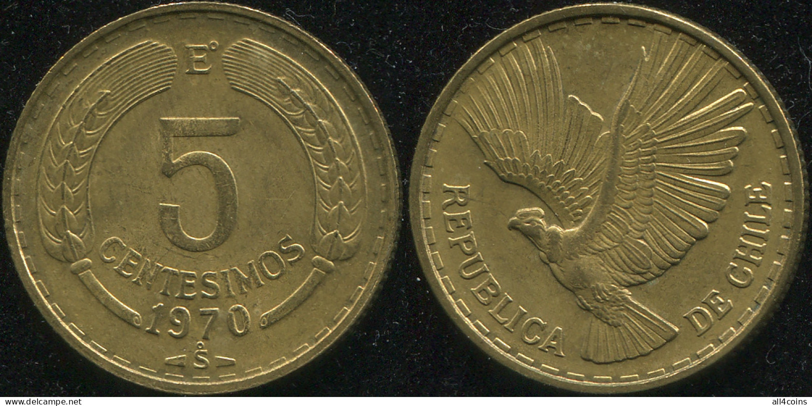 Chile 5 Centesimos. 1970 (Coin KM#190. Unc) - Chili