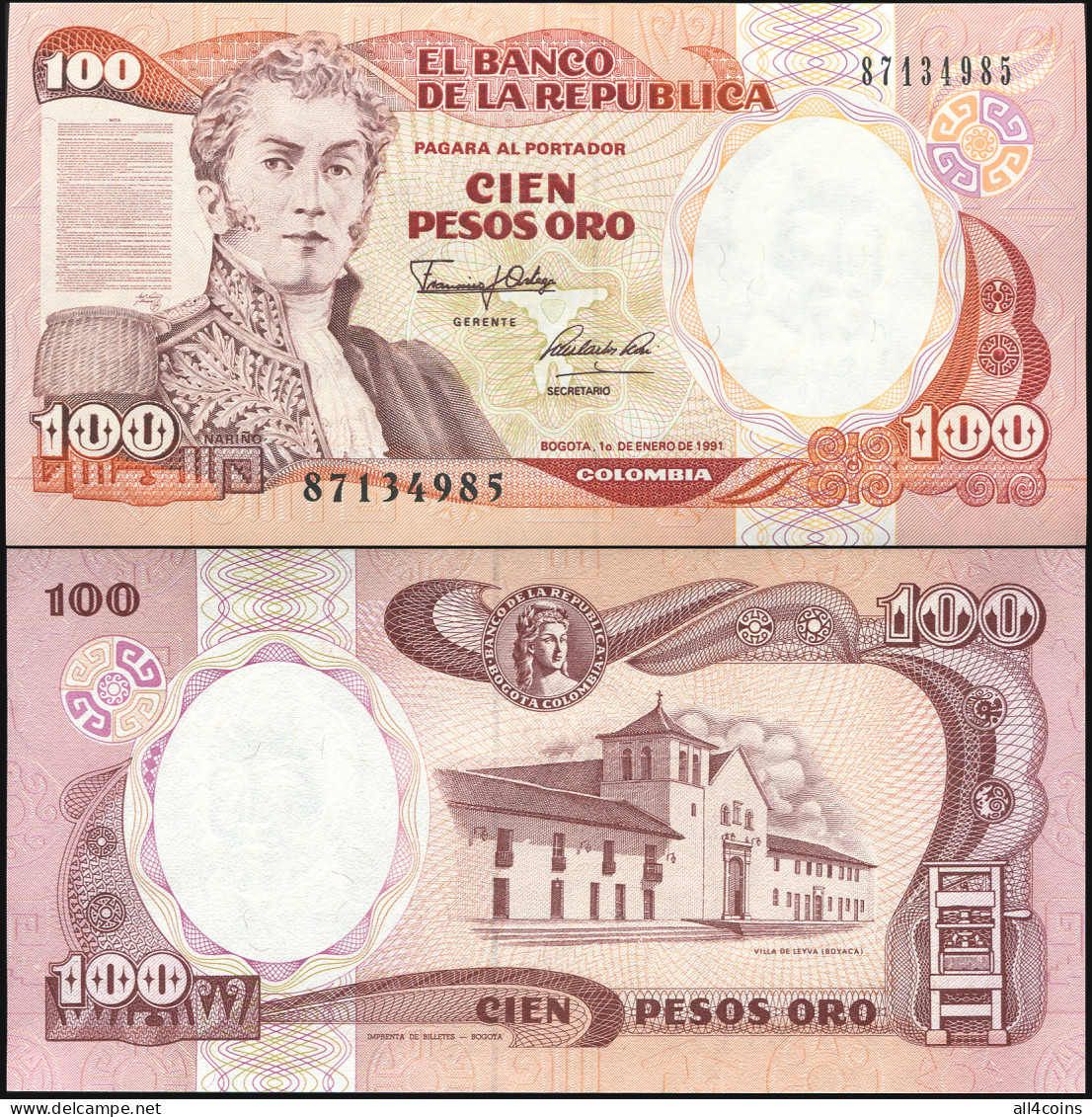Colombia 100 Pesos Oro. 01.01.1991 Unc. Banknote Cat# P.426e - Colombie