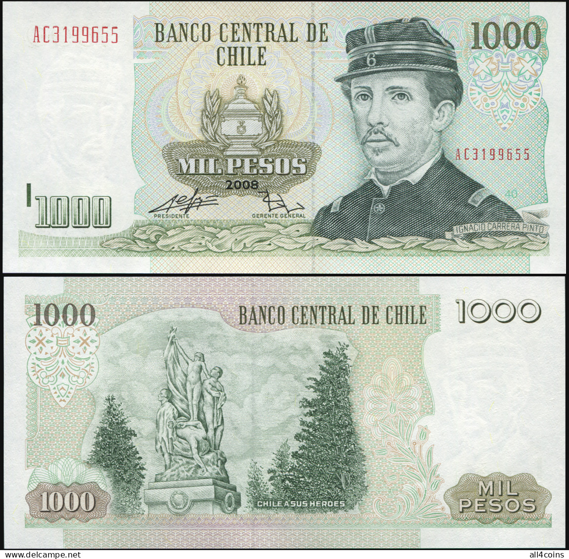 Chile 1000 Pesos. 2008 Unc. Banknote Cat# P.154ee - Chili