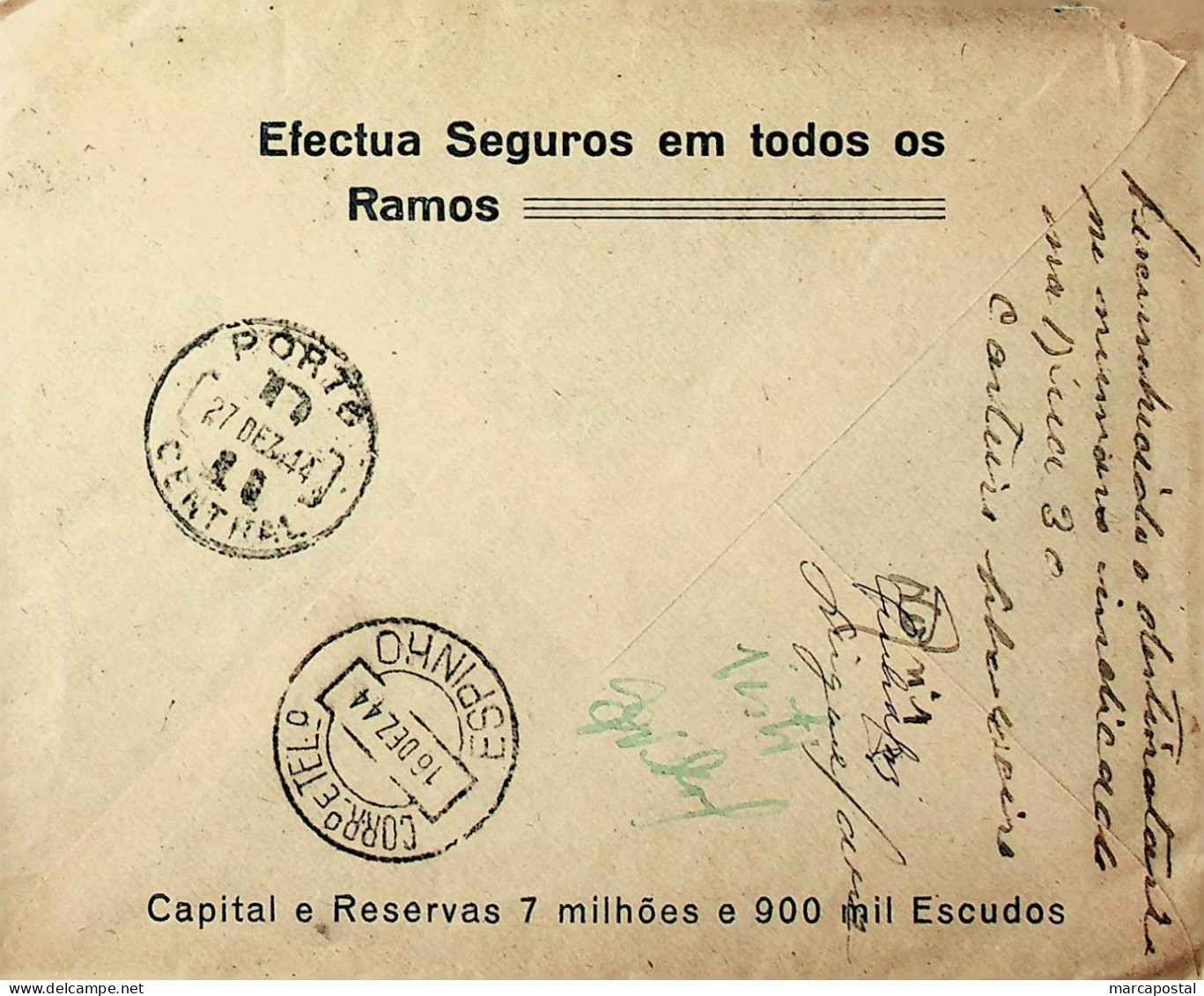 Portugal 1944 Carta Registada Do Porto Para Espinho - Marcophilie