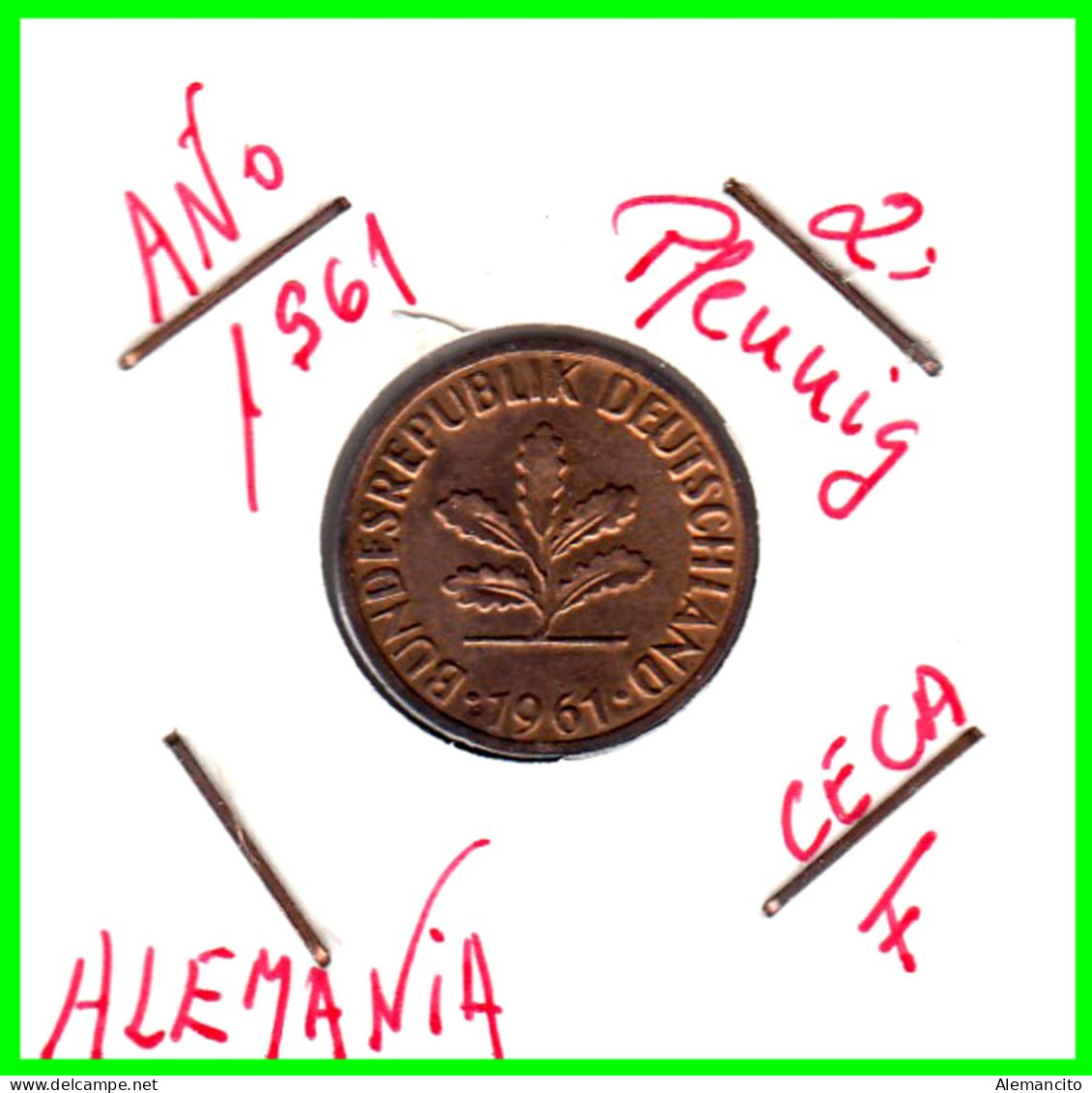 ALEMANIA – GERMANY - ( REPUBLICA FEDERAL )  MONEDA  DE 2.- PFENNING . AÑO 1961 DE LA CECAS -  F. - 2 Pfennig