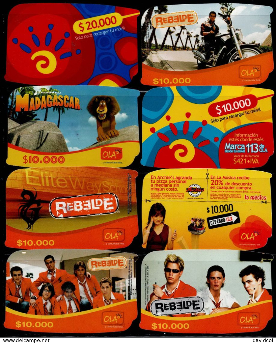 TT33-COLOMBIA PREPAID CARDS - 2007 - USED - OLA - REBELDE,MADAGASCAR - $10.000 - $20.000 - Colombia