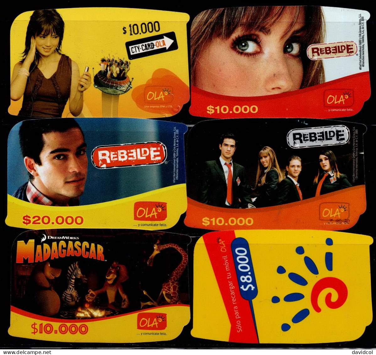 TT34-COLOMBIA PREPAID CARDS - 2007 - USED - OLA - REBELDE,MADAGASCAR - $8.000 - $10.000 - $20.000 - Colombia