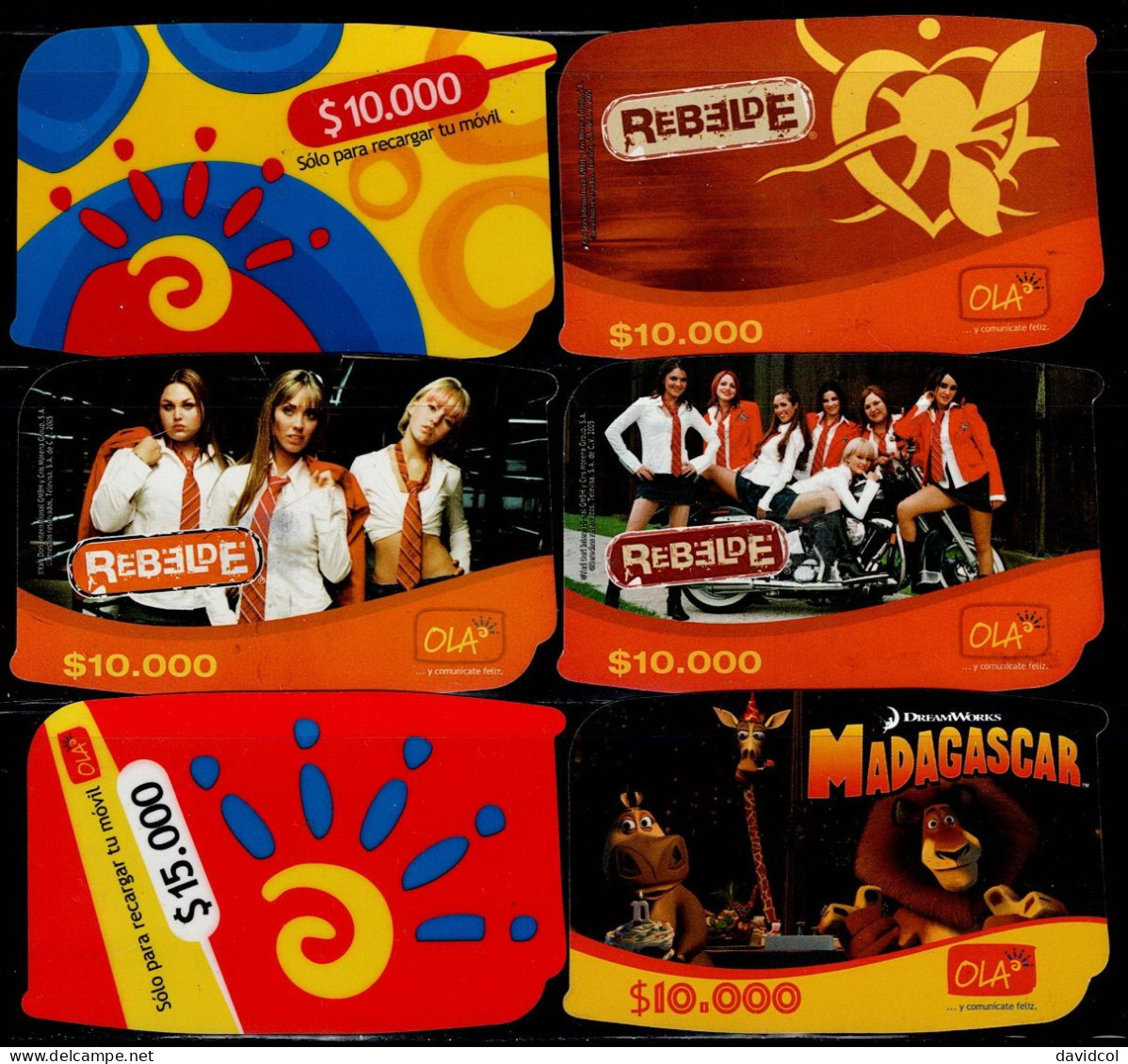 TT35-COLOMBIA PREPAID CARDS - 2007 - USED - OLA - REBELDE,MADAGASCAR - $8.000 - $10.000 - $20.000 - Kolumbien