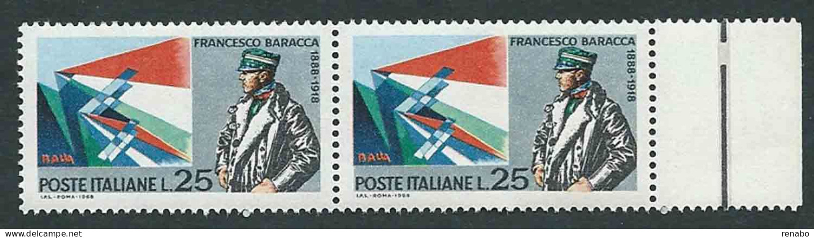 Italia 1968; Francesco Baracca, Anniversario Della Morte. Coppia Con Bordo. - 1961-70: Mint/hinged