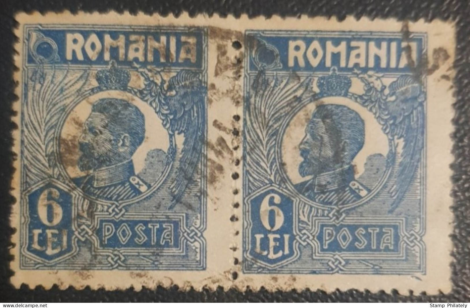 Romania 6L Used Pair Classic Stamp King Ferdinand - Used Stamps