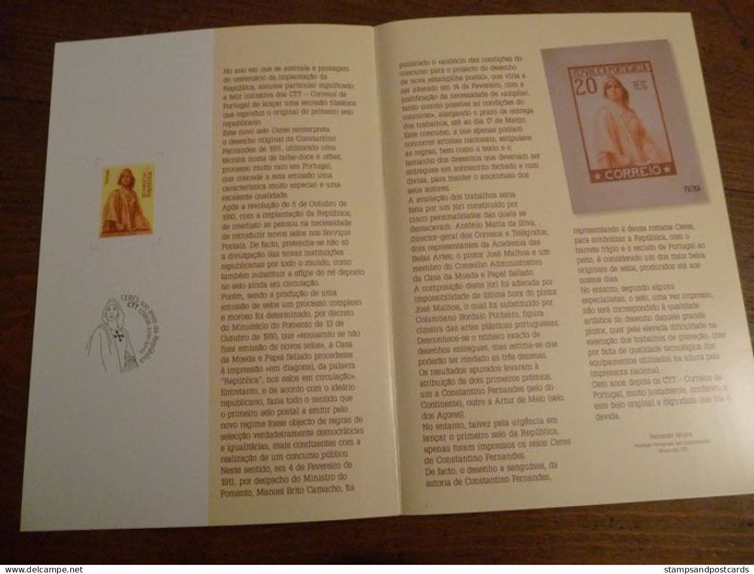 Portugal 2010 Centenaire Republique Ceres Gravé Taille Douce Brochure + Timbre + FDC Republic Centennial Engraved Stamp - Lettres & Documents