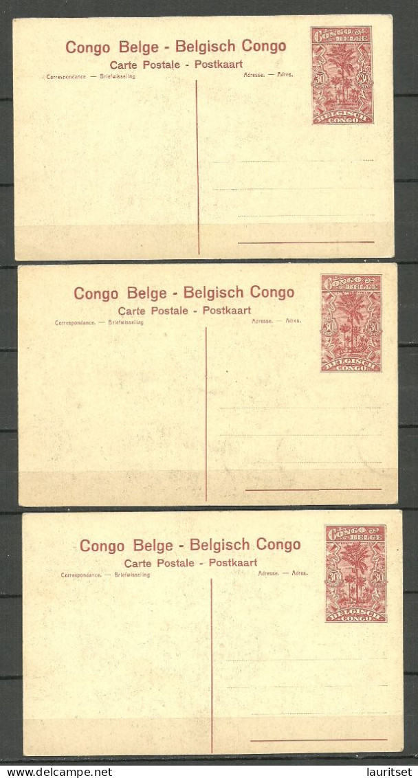 BELGISCH KONGO Congo Belge - Postal Stationery Cards, 3 Pcs, Unused - Ganzsachen