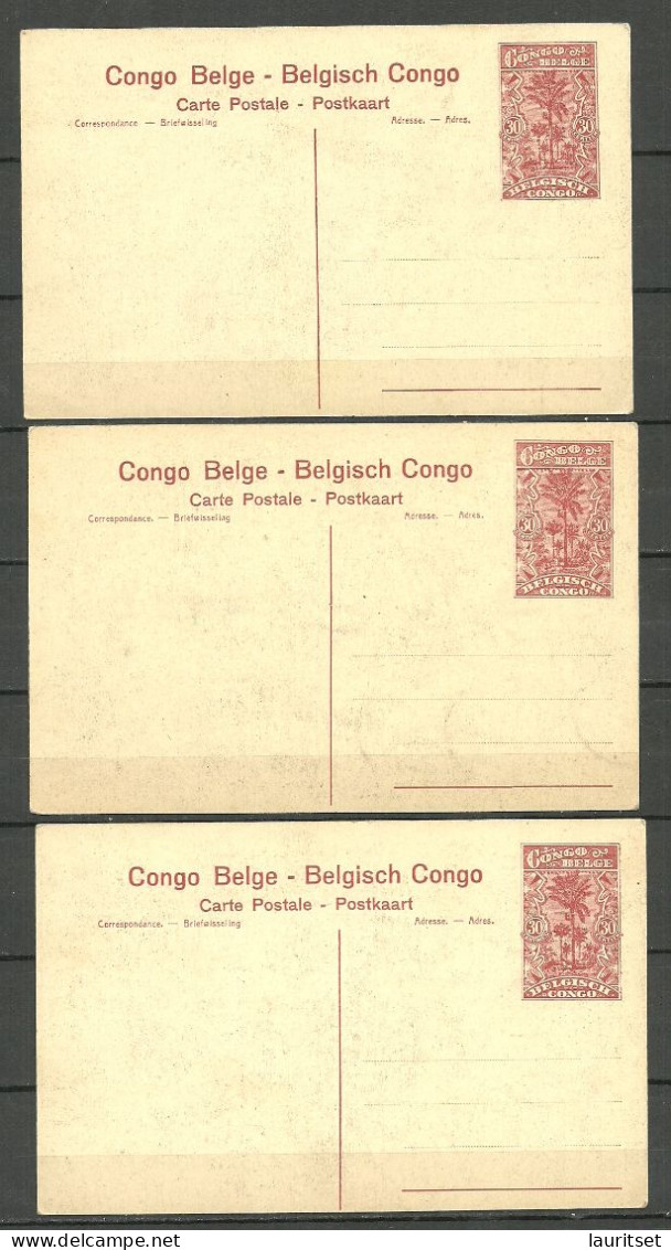 BELGISCH KONGO Congo Belge - Postal Stationery Cards, 3 Pcs, Unused - Entiers Postaux