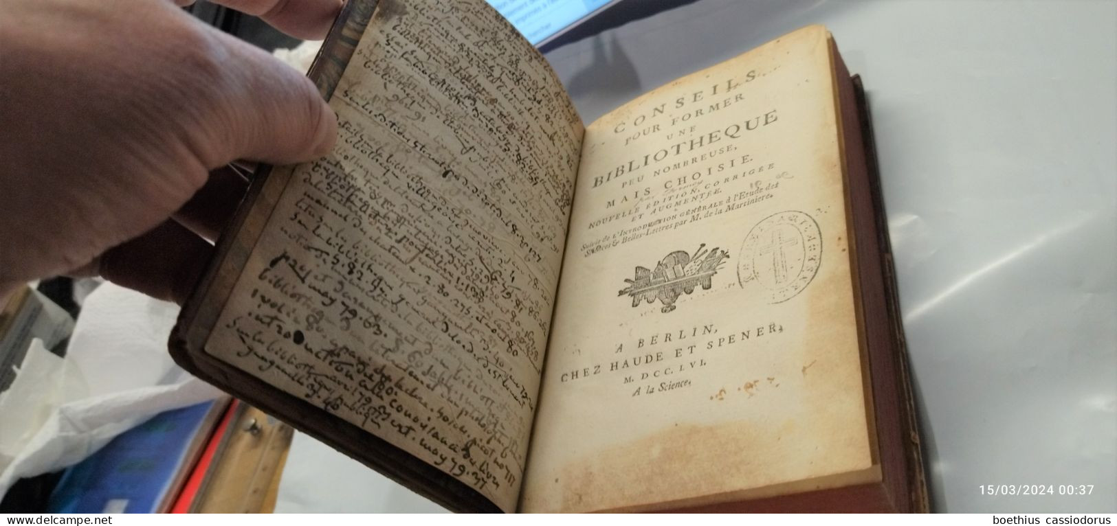 CONSEILS POUR FORMER UNE BIBLIOTHEQUE PEU NOMBREUSE MAIS CHOISIE. NVELLE EDITION CORRIGEE AUGMENTEE 1756 J.-H.-S. FORMEY - 1701-1800