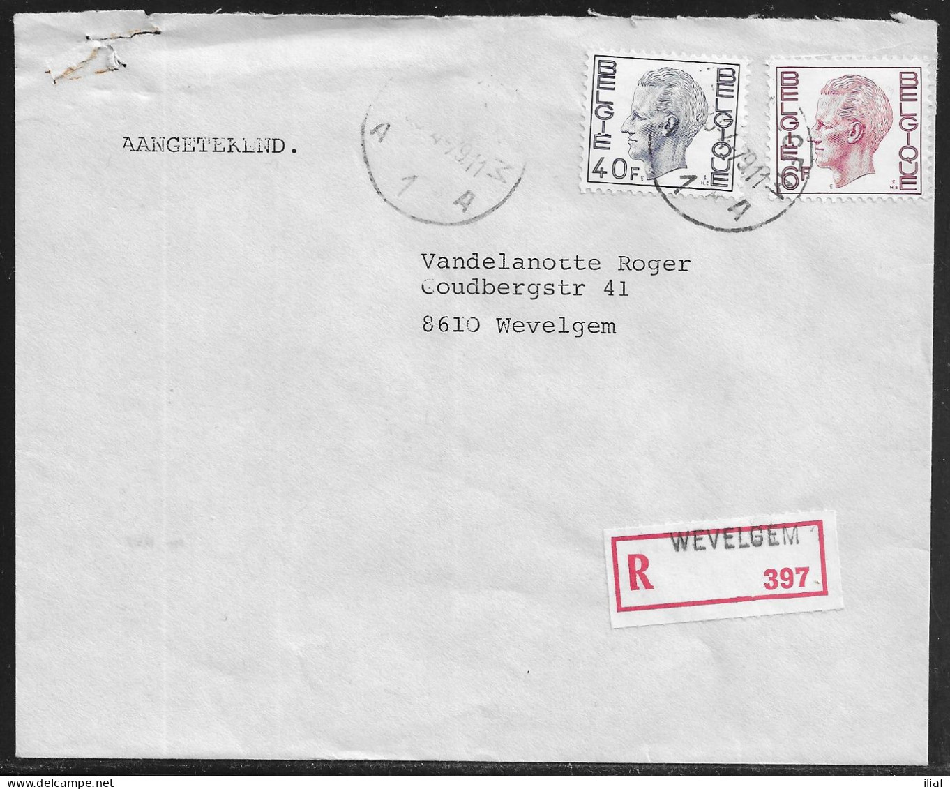 Belgium. Stamps Sc. 757, 789 On Registered Commercial Letter, Sent From Wevelgem On 29.04.1979 For Wevelgem - 1970-1980 Elström