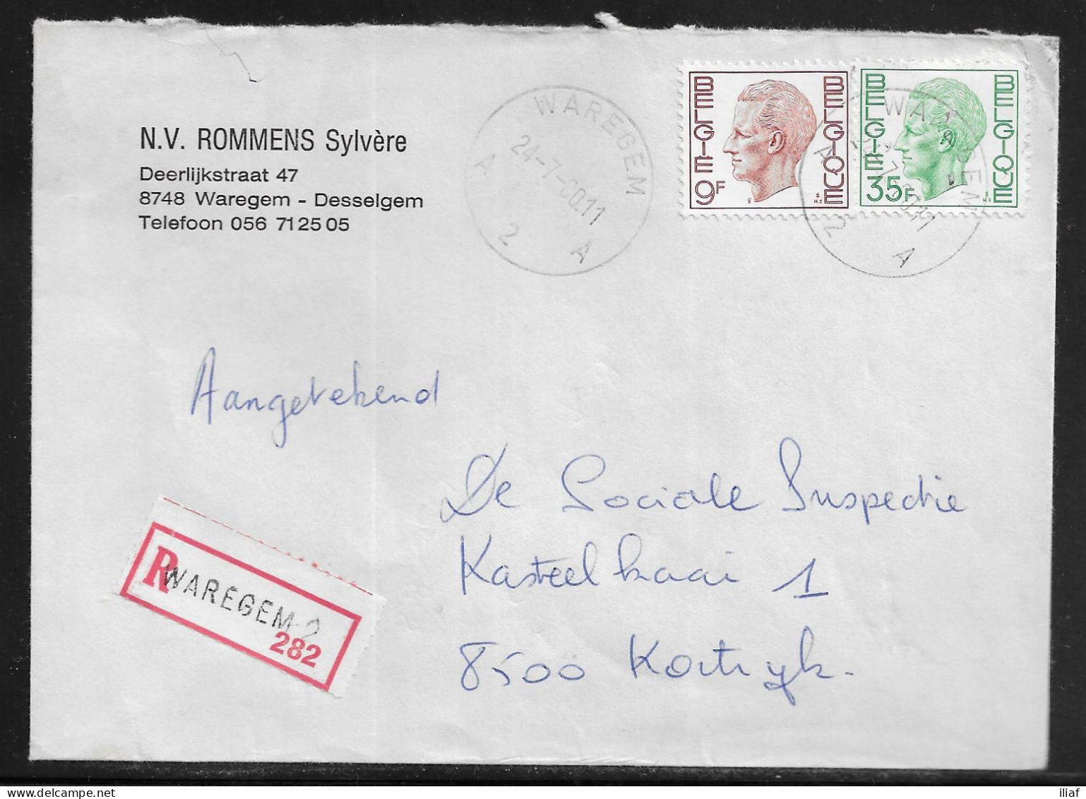 Belgium. Stamps Sc. 763, 779 On Registered Commercial Letter, Sent From Waregem On 24.07.1980 For Kortrijk - 1970-1980 Elström