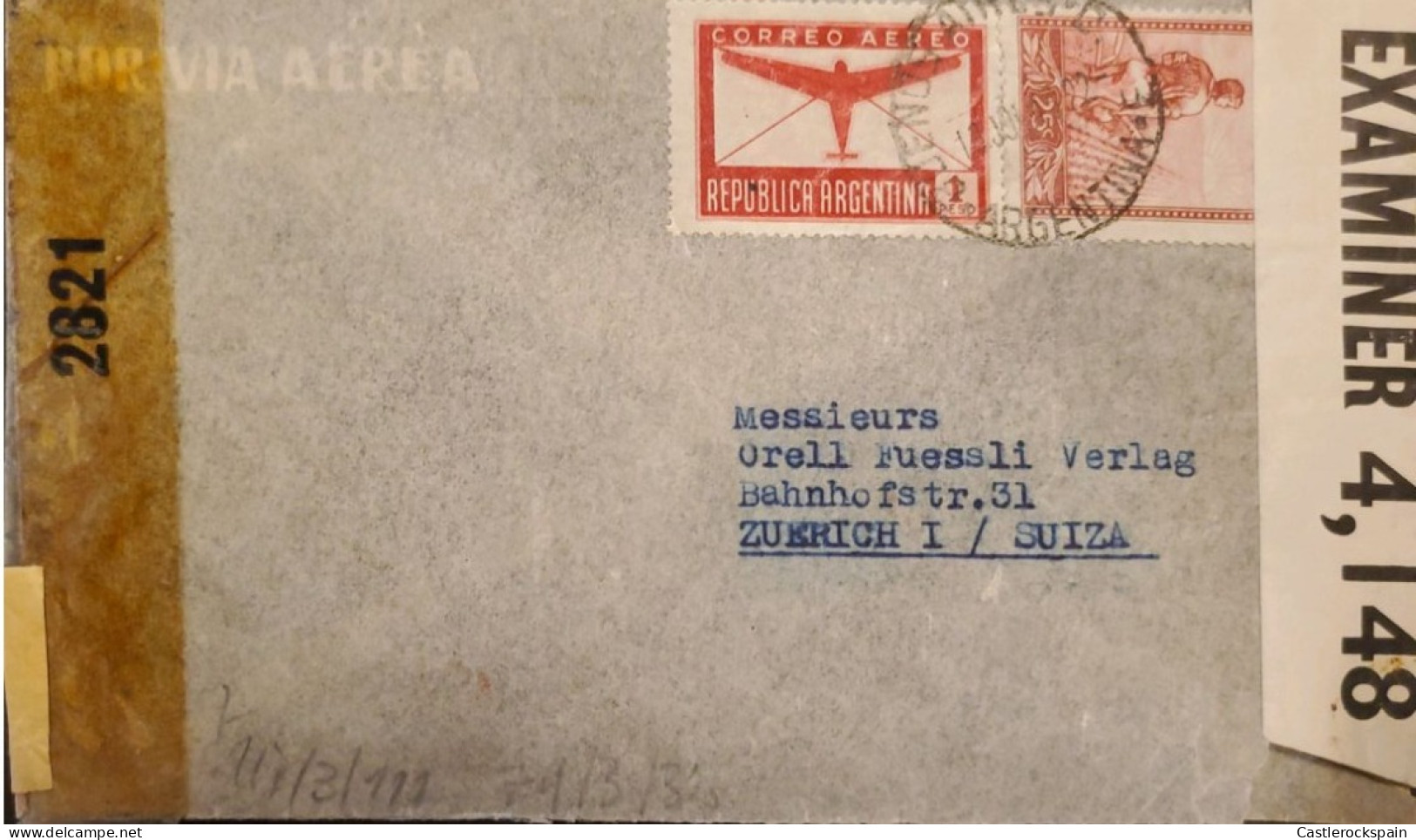 MI) 1945-48, ARGENTINA, CENSORSHIP, FROM BUENOS AIRES TO SWITZERLAND, AIR MAIL, AGRICULTURE, XF - Gebraucht