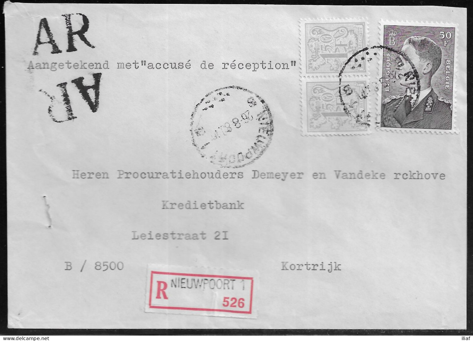 Belgium. Stamps Sc. 969 1143 On Registered Commercial Letter, Sent From Nieuwpoort On 26.08.1980 For Kortrijk - Brieven En Documenten