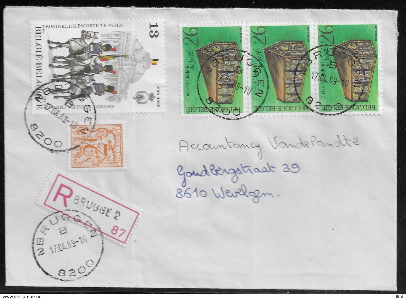 Belgium. Stamps Sc. 970, 1300, 1304 On Registered Commercial Letter, Sent From Brugge On 17.04.1989 For Wevelgem - Briefe U. Dokumente