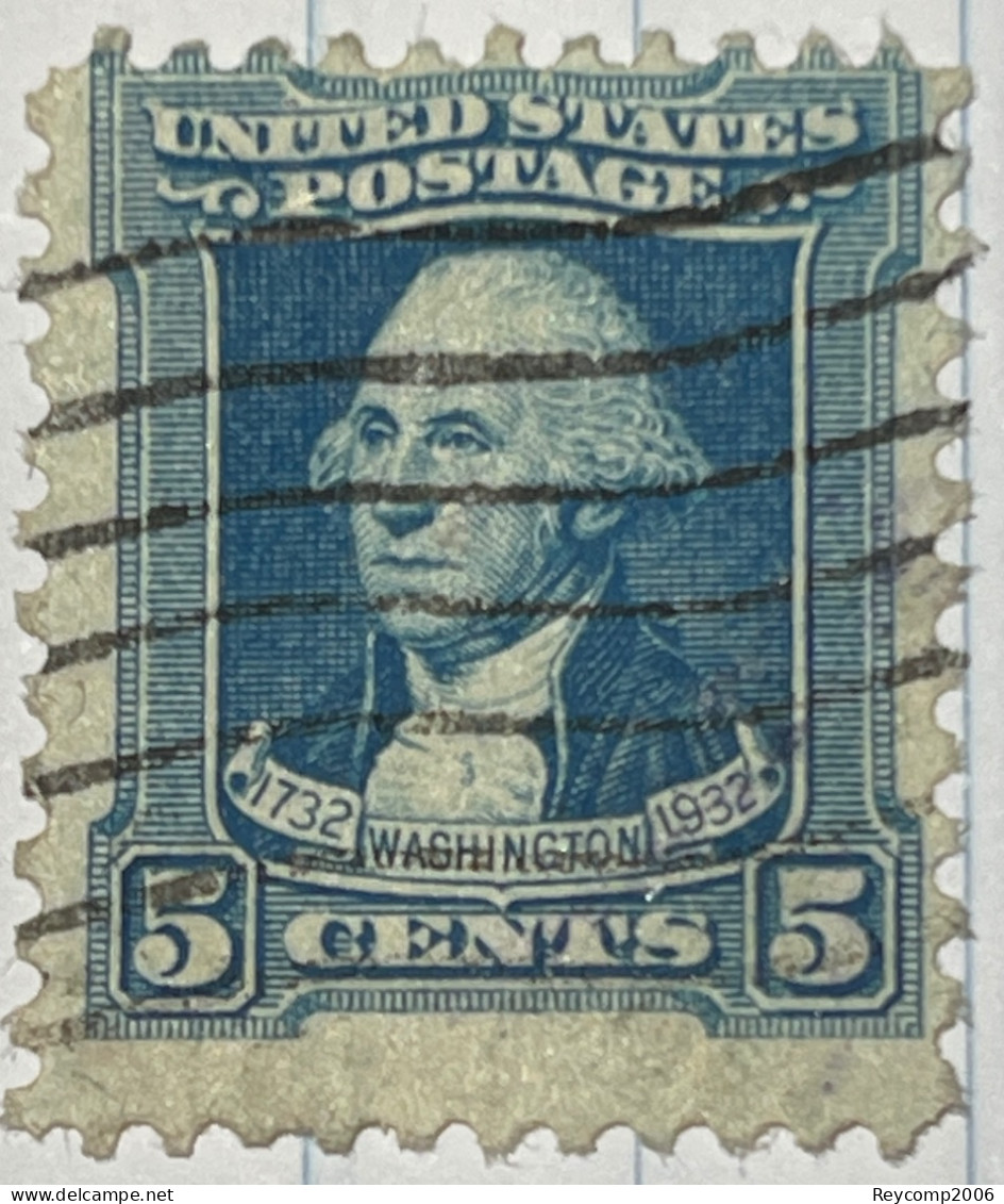 EE. UU. ~ George Washington/1732-1932 ~ 5 ¢ Estampilla Azul ~ C.1932 - Gebruikt