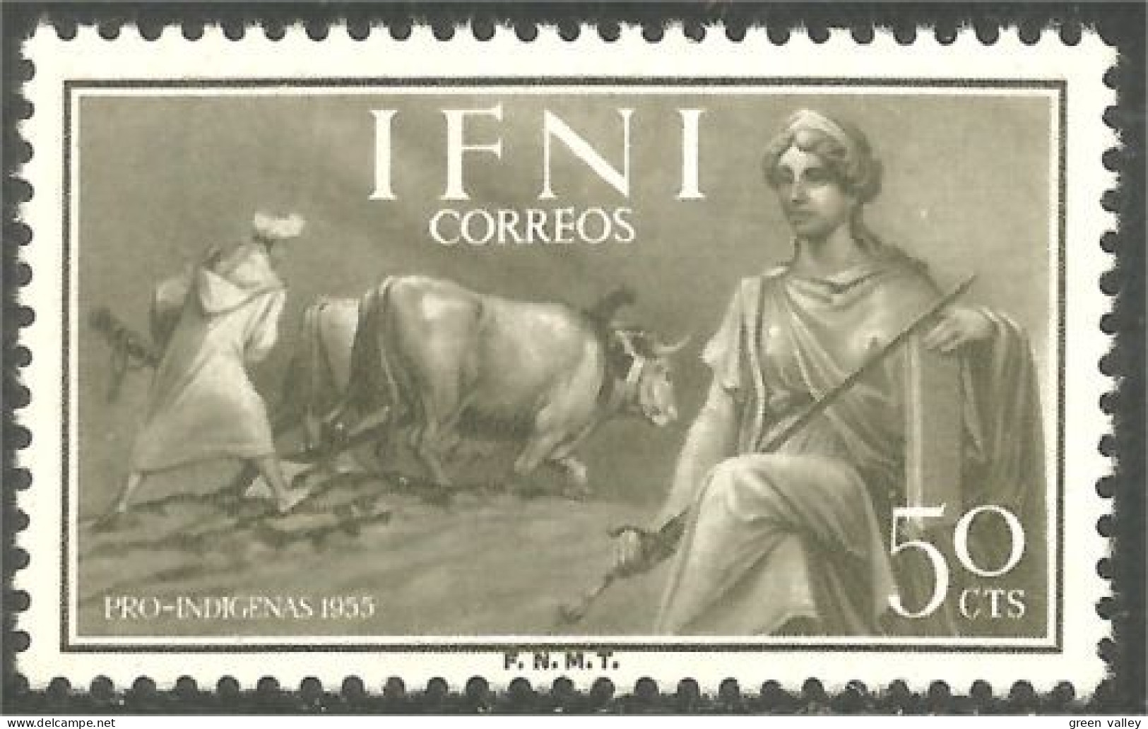 502 Ifni Ox Boeuf Labourage Plowing Ferme Farm Agriculture MNH ** Neuf SC (IFN-12) - Cows