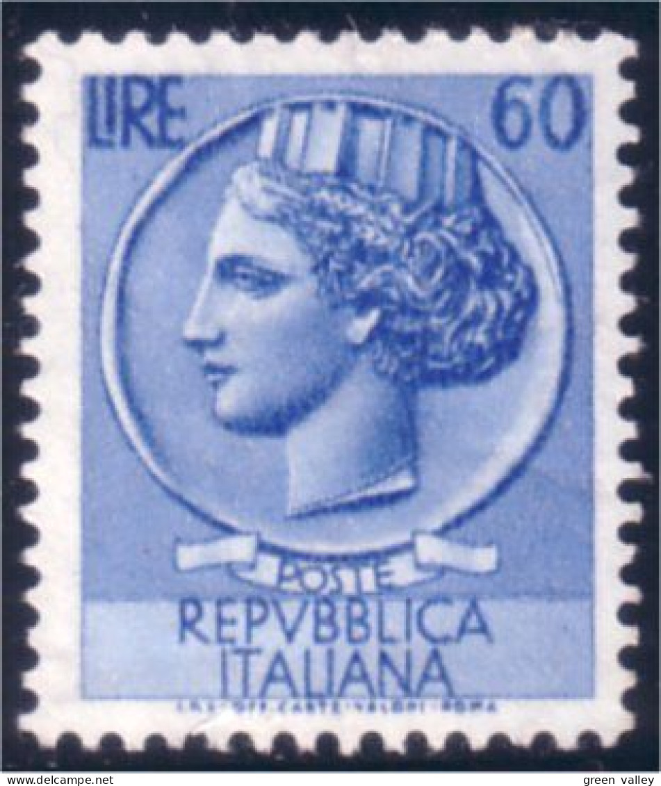 520 Italy 60 L Blue Monnaie Syracuse Coin No Gum Sans Gomme (ITA-28) - 1961-70: Mint/hinged