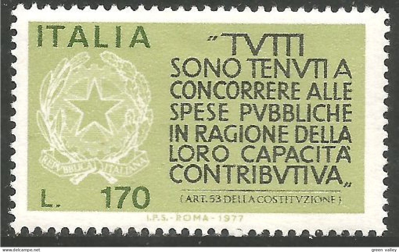 520 Italy 1977 Italian Constitution Italienne (ITA-264) - 1961-70: Mint/hinged