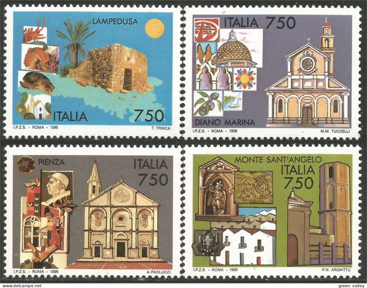 520 Italy Tourisme 1996 Cathédrales Pienza Anthony Belltower Cathedrals MNH ** Neuf SC (ITA-229b) - Abbayes & Monastères