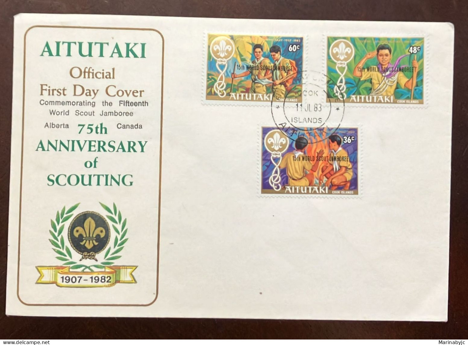 D)1982, AITUKAI, FIRST DAY COVER, ISSUANCE 75TH ANNIVERSARY OF THE SCOUT JAMBOREE MOVEMENT, FDC - Aitutaki