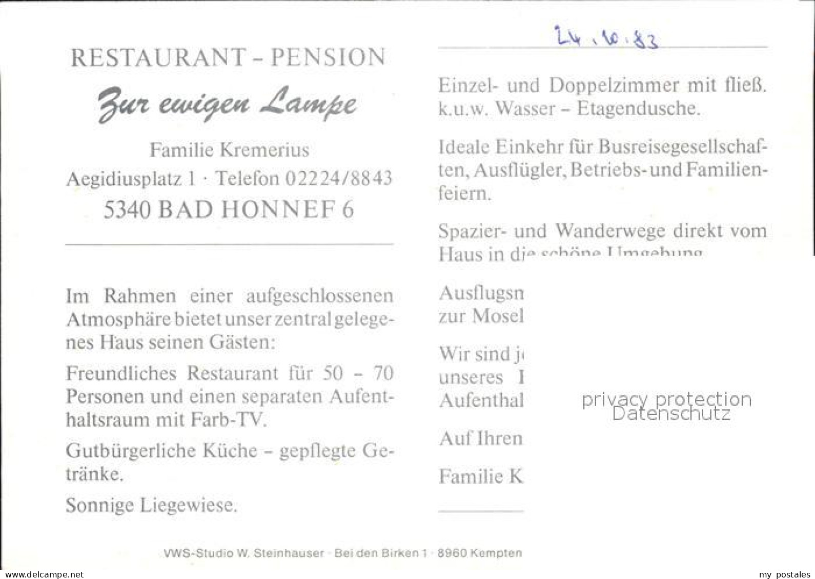 72303176 Bad Honnef Restaurant Pension Zur Ewigen Lampe  Bad Honnef - Bad Honnef
