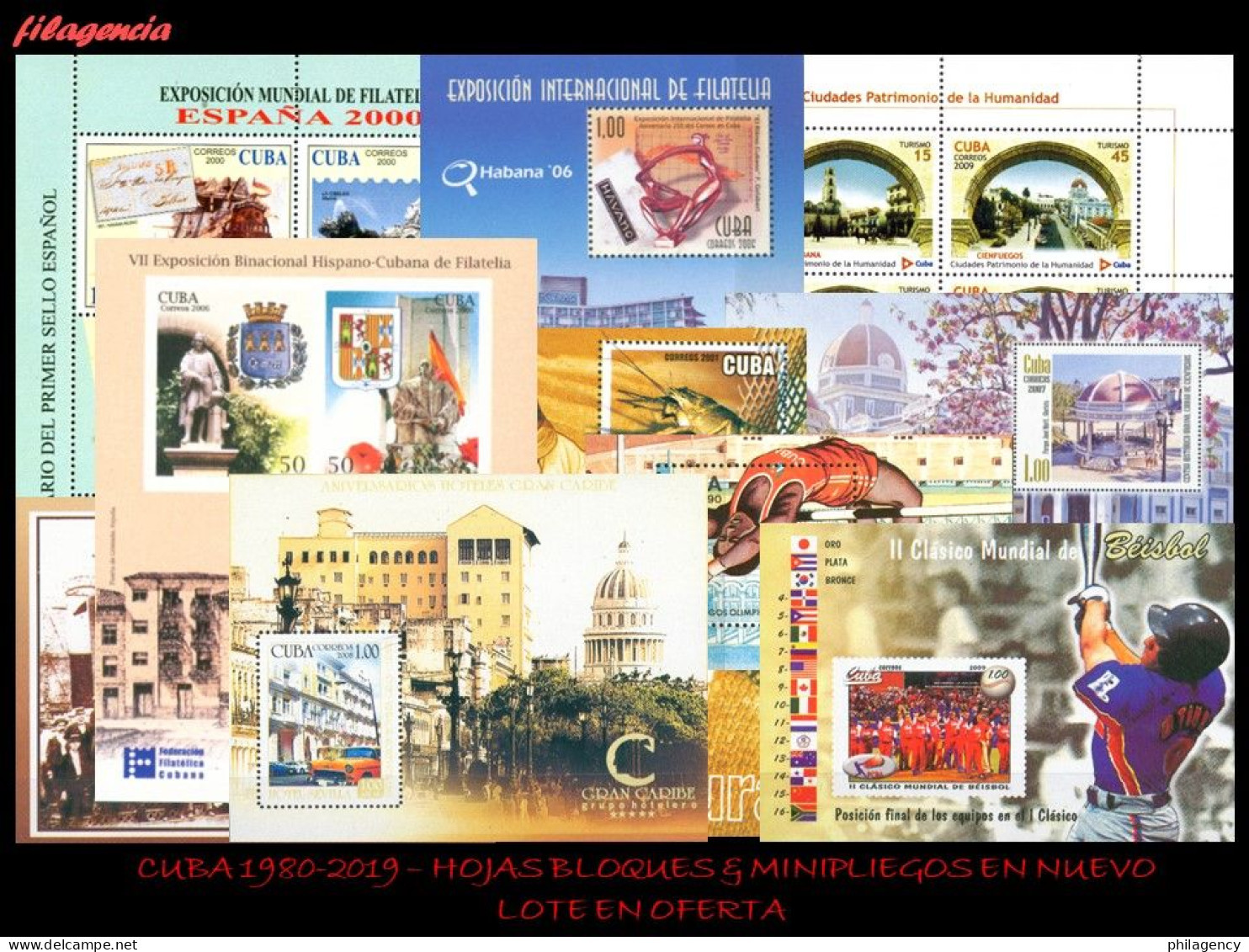 LOTES EN OFERTA. CUBA MINT. 1980-2019 LOTE DE 100 HOJAS BLOQUES & MINIPLIEGOS DIFERENTES MNH