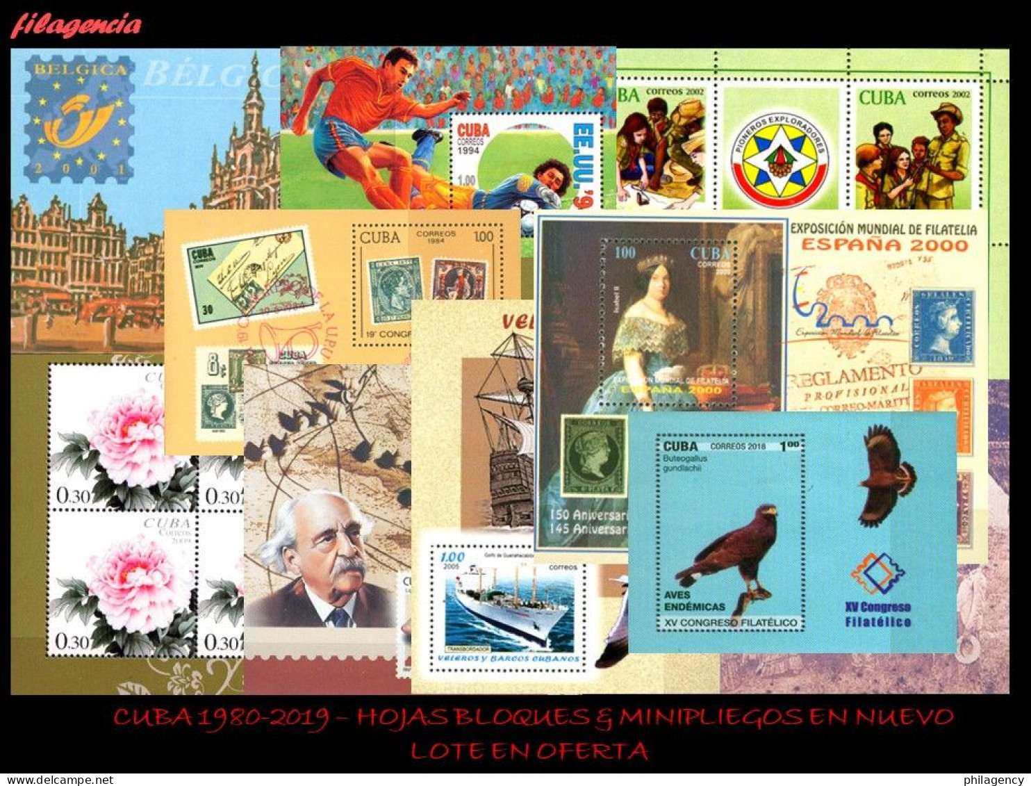 LOTES EN OFERTA. CUBA MINT. 1980-2019 LOTE DE 100 HOJAS BLOQUES & MINIPLIEGOS DIFERENTES MNH