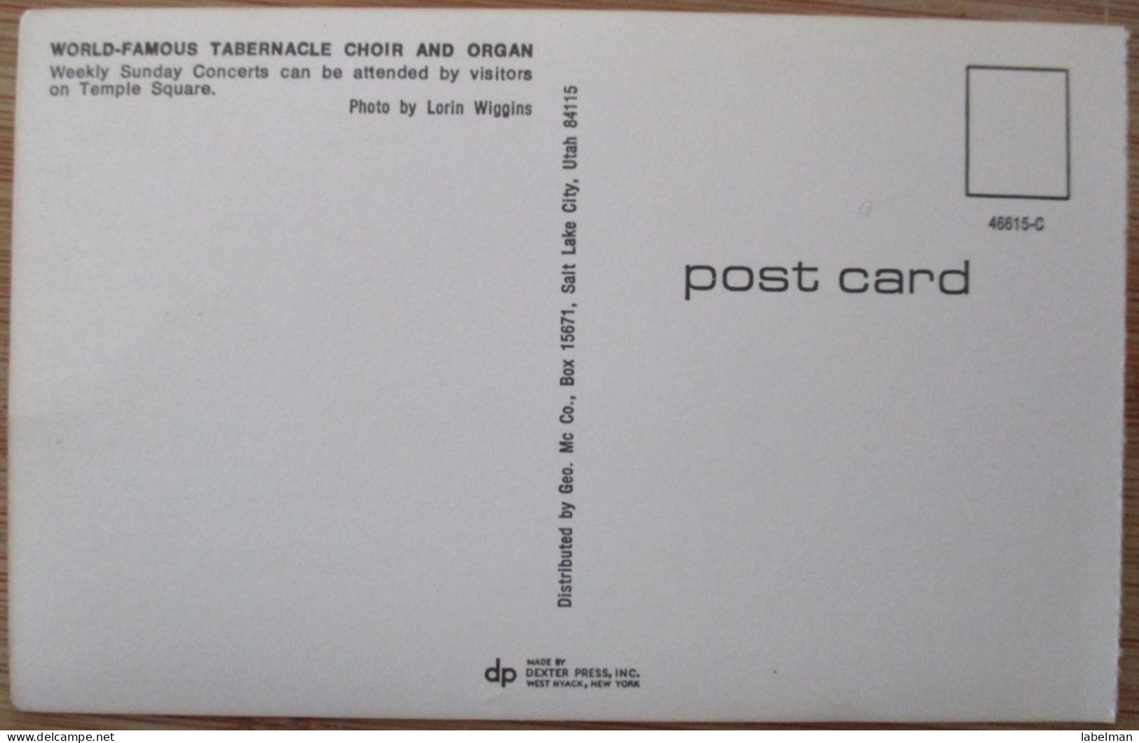 TABERNACLE CHOIR ORGAN TEMPLE SQUARE UTAH LAKE CITY USA UNITED STATES CARD ANSICHTSKARTE CARTOLINA POSTCARD PC STAMP - Salt Lake City