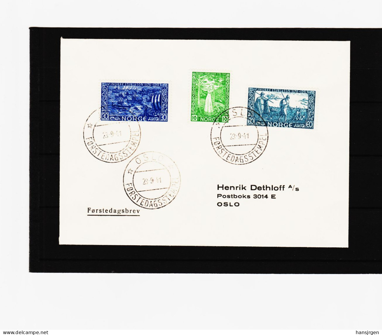 13BB/86 N O R W E G E N 1941 UNIKAT STEMPELIRRTUM Statt 23.10.41 - 23.9.41 FDC  Michl 259-262-264  SIEHE ABBILDUNG - FDC