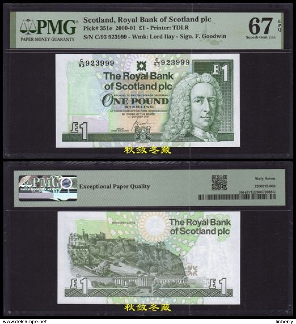 Royal Bank Of Scotland £1, (2000) , Paper, Lucky Number 999, PMG67 - 1 Pond