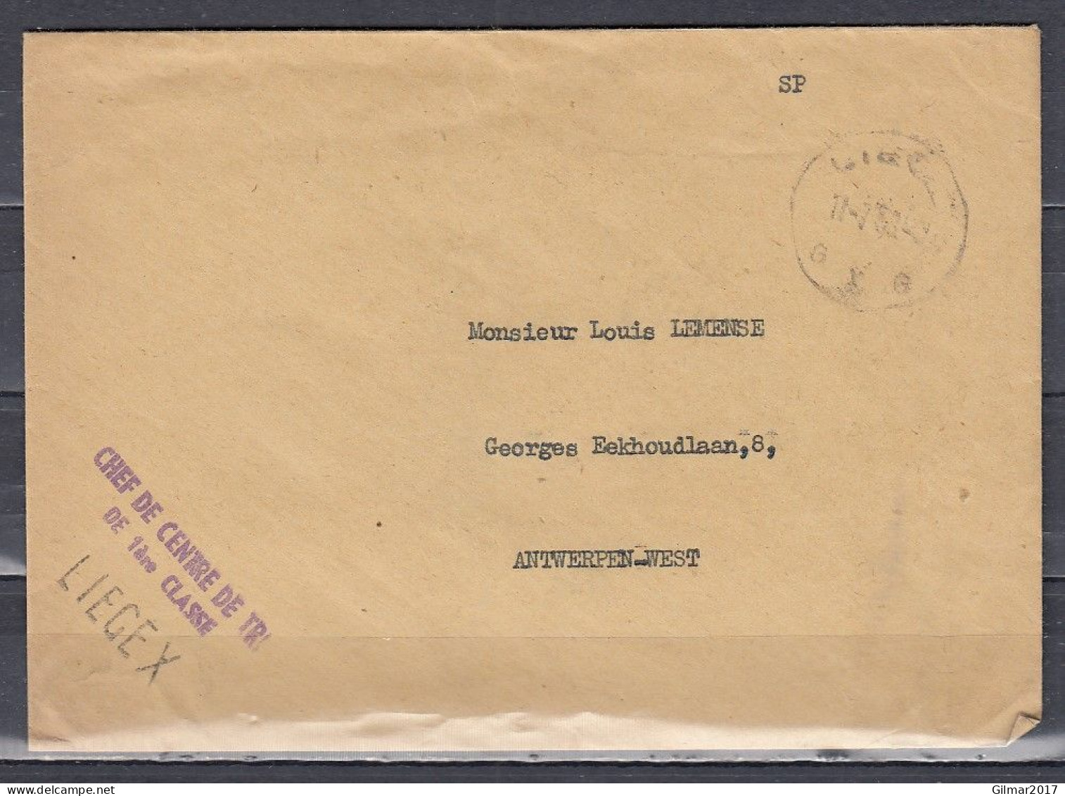 Brief Van Liege GXG Naar Antwerpen West Met Langstempel Liege X - Linear Postmarks