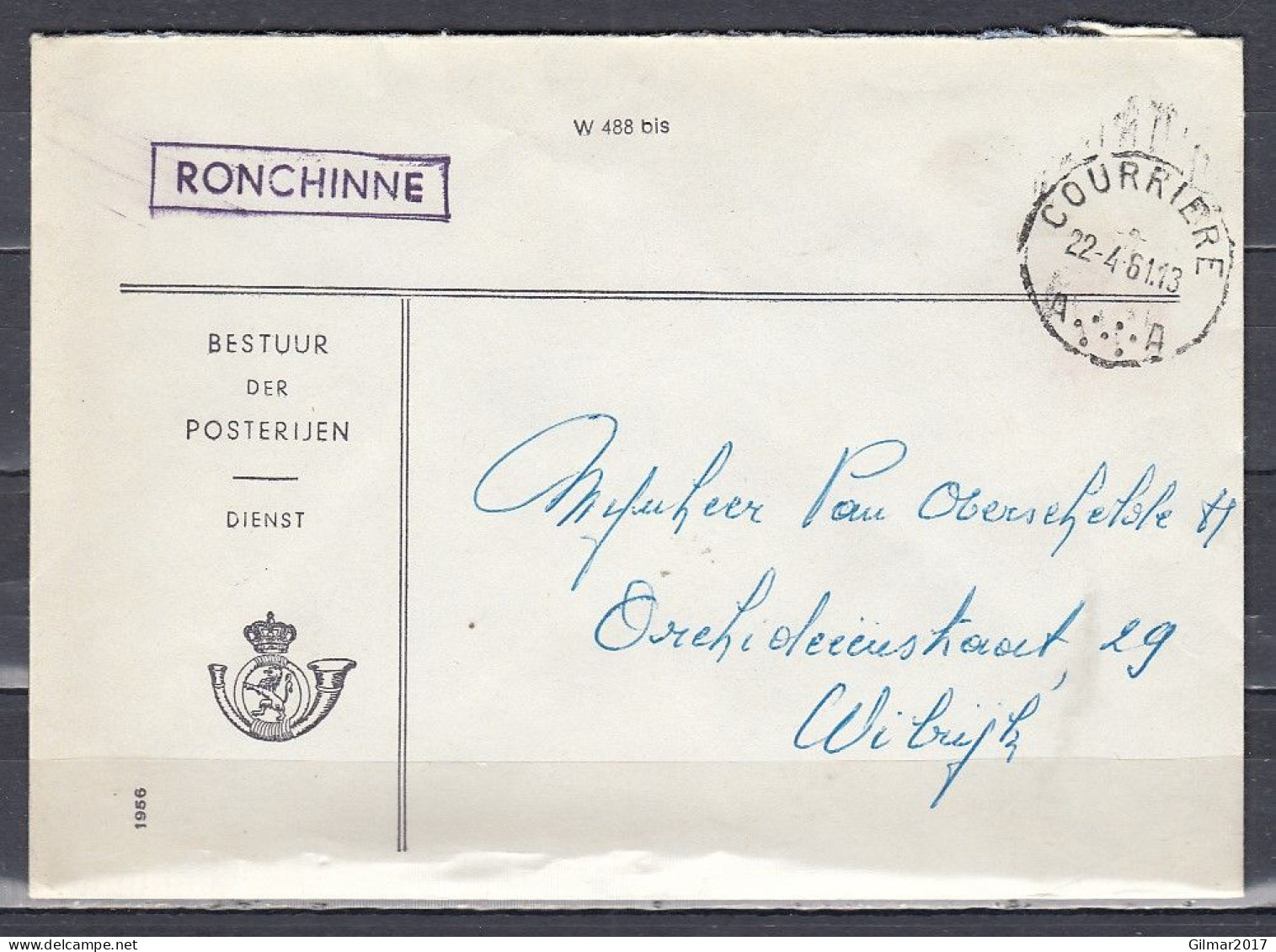 Brief Van Courriere A Naar Wilrijk Met Langstempel Ronchinne - Linear Postmarks