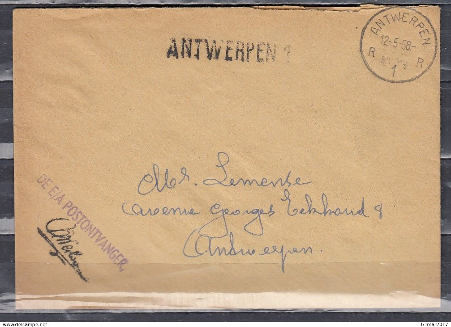 Brief Van Antwerpen R1R Naar Antwerpen Met Langstempel Antwerpen 1 - Linear Postmarks