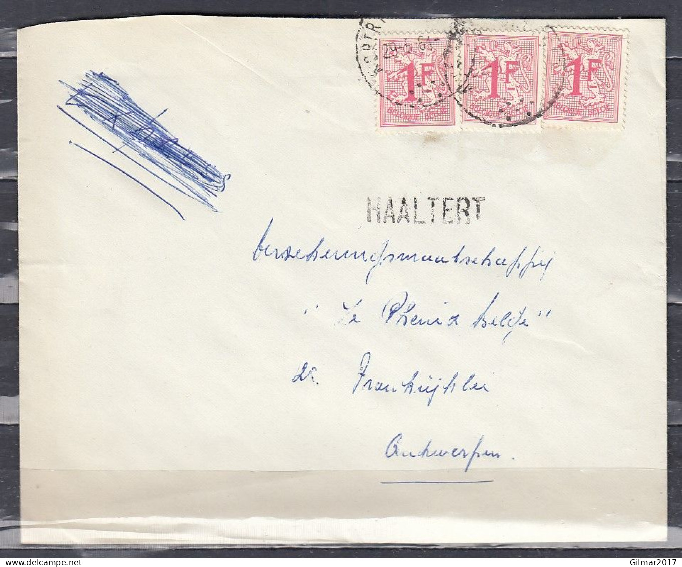 Brief Van Kortrijk-Hasselt Naar Antwerpen Met Langstempel Haaltert - Langstempel